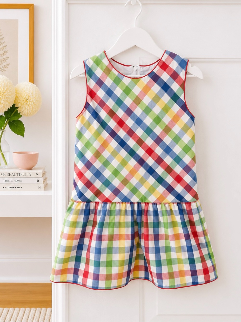 The Beaufort Bonnet Company- Plaid Romper- Multi- Sz. 7